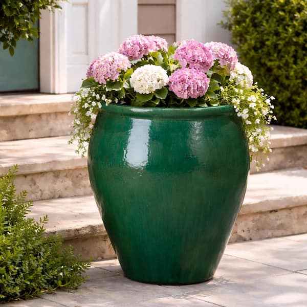 Emissary 25 in. Quin Blue Ceramic Round Planter (25 in. L x 25 in