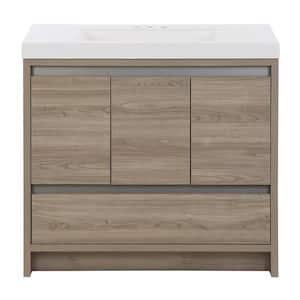 Oakes 37 in. W x 19 in. D x 34 in. H Single Sink Freestanding Bath Vanity in Forest Elm with White Cultured Marble Top