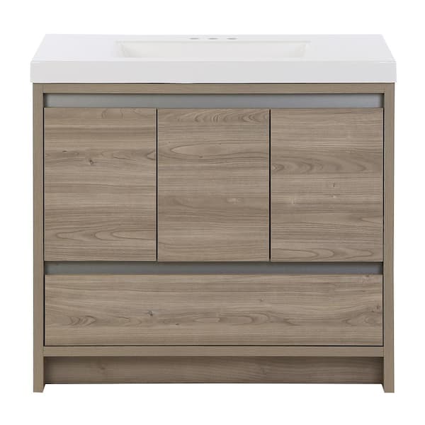 Oakes 37 in. Single Sink Forest Elm Bath Vanity with White Cultured Marble Top (Assembled)