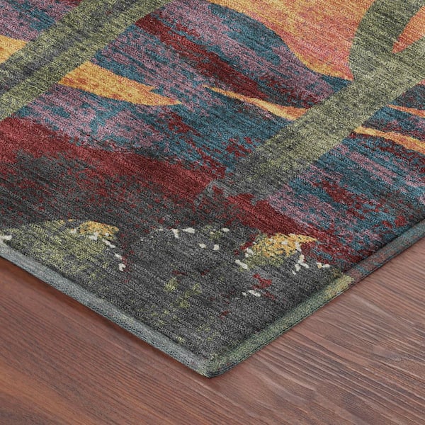 Mayfield Premium Machine Washable Abstract AMF2337 Terracotta 8 ft. x 8 ft. Round Rug