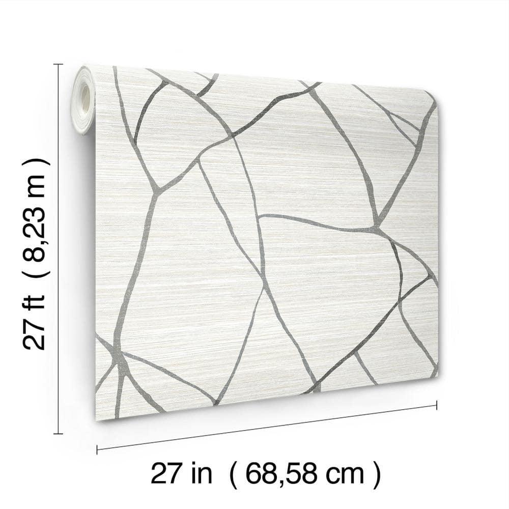 Ivory and Gray Grasscloth Non-Pasted Wallpaper