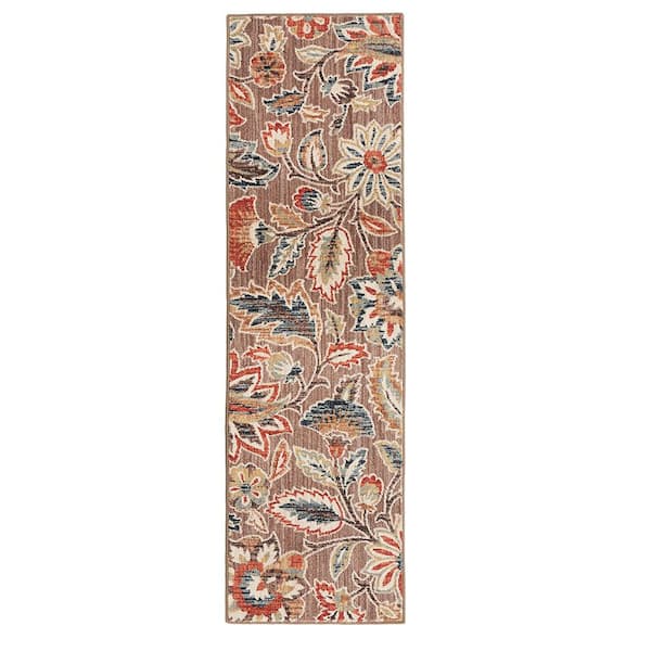 Home Decorators Collection Elyse Taupe 2 ft. x 7 ft. Floral Runner Rug