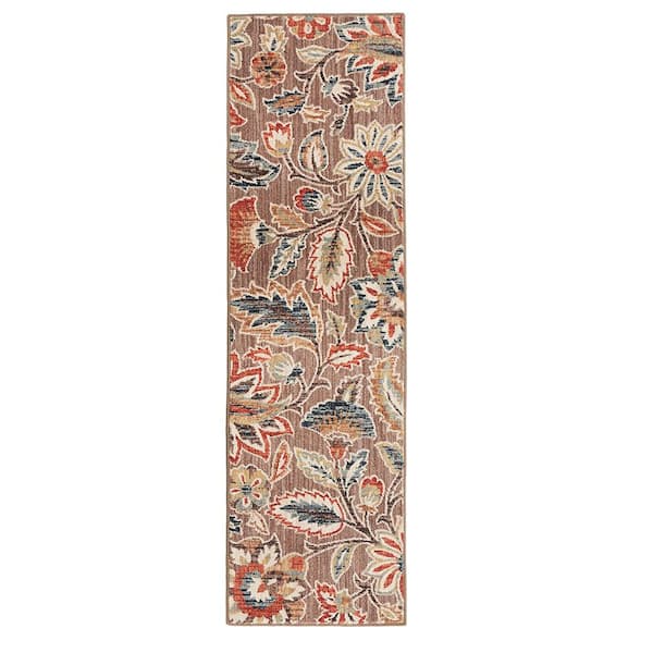Home Decorators Collection Elyse Floral Taupe 2 ft. x 7 ft. Rectangle Indoor Runner Rug