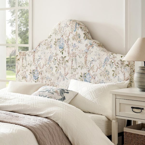 Eresa Bird Beige King Traditional Style Upholstered Headboard with Slipcover