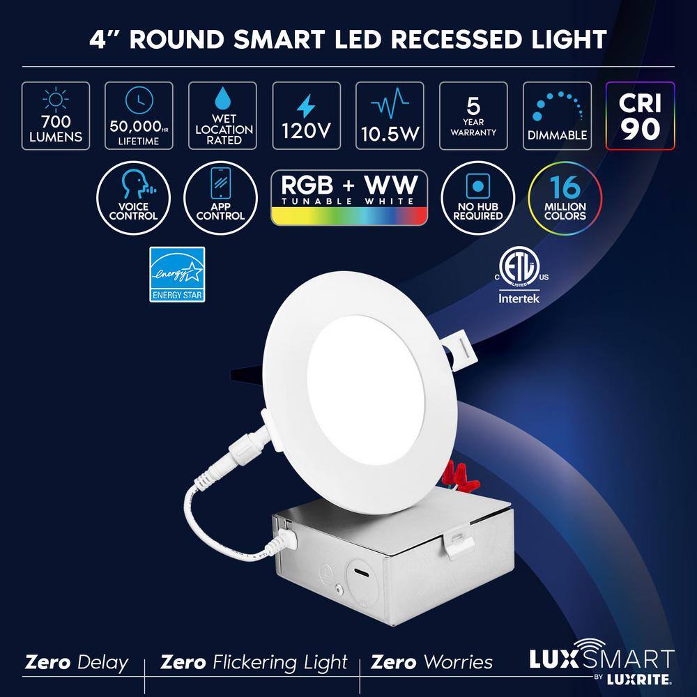 5.05'' White Smart LED Recessed Lighting Kit with WiFi Control