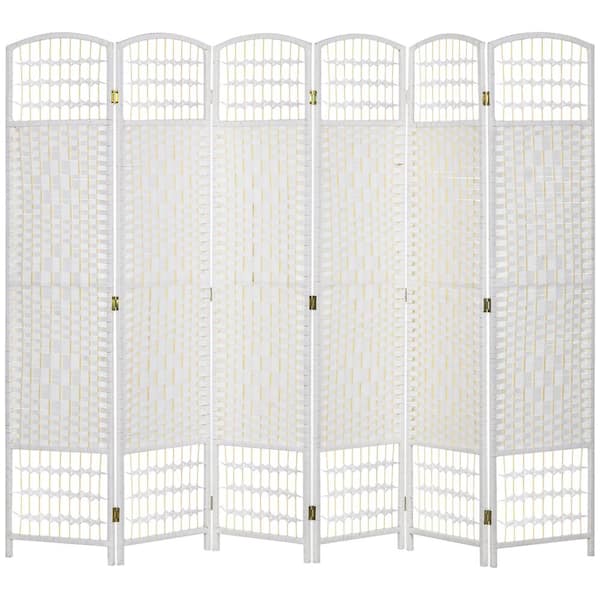 HOMCOM 6-Panel Room Divider, 5.6 ft. Tall Folding Privacy Screen, Wave Fiber Freestanding Partition Wall Divider, White