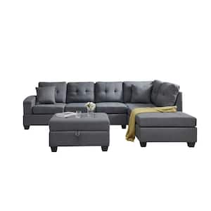 Best Choice 80.5 in. W Flared Arm 2-Piece Polyester Rectangle Sectional Sofa in Gray with Storage Chaise and Ottoman