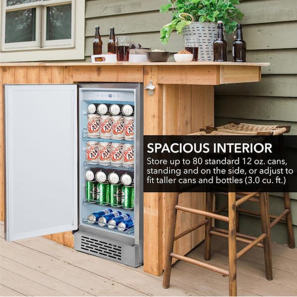 3.0 cu ft. Built-In Outdoor/Indoor Refrigerator Cooler 15 in. Stainless Steel 80 Can Freestanding Waterproof Energy Star