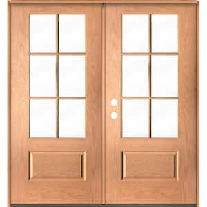 UINTAH Farmhouse 72 in. x 80 in. 6-Lite Right-Active/Inswing Clear Glass Teak Stain Double Fiberglass Prehung Front Door