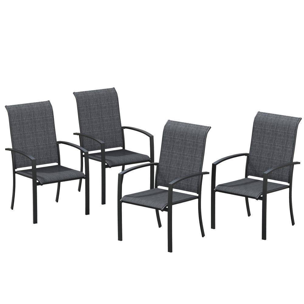 Dark Gray Stackable Metal Outdoor Dining Chairs Set of 4, Textilene Patio Dining Chairs for Backyard, Garden or Deck price history on PriceWatchPro