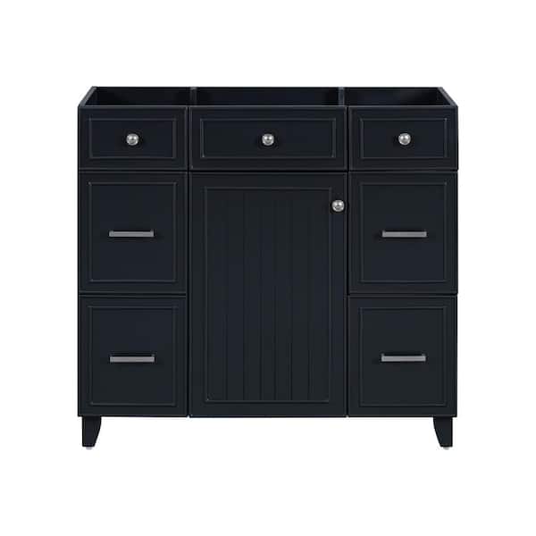 EPOWP 35.4 in. W x 16.65 in. D x 33.3 in. H Bath Vanity Cabinet without Top in Black with with 3 Drawers and Storage Cabinet