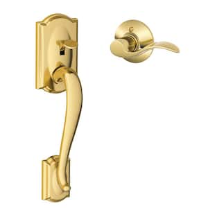 Camelot Bright Brass Door Handleset Grip with Left Handed Accent Door Handle