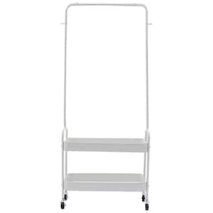 White Floor Standing Carbon Steel Clothes Rack with Storage Basket