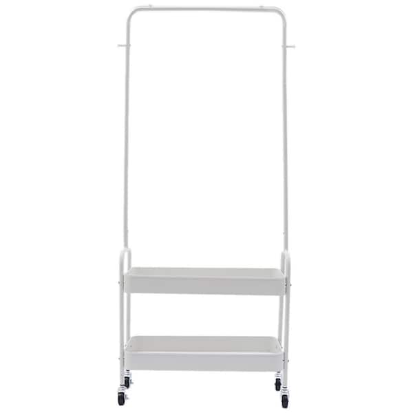 YIYIBYUS White Floor Standing Carbon Steel Clothes Rack with Storage Basket