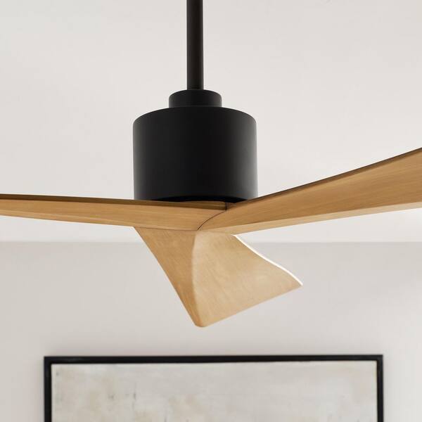 Generation Lighting - Fan Adler 52 in. Indoor/Outdoor Black Modern Standard Downrod Mount Ceiling Fan with Remote and Natural Honey Blades