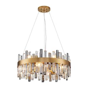 12-Lights Gold Modern K9 Crystal Chandelier for Dining Room Kitchen Island with No Bulbs Included