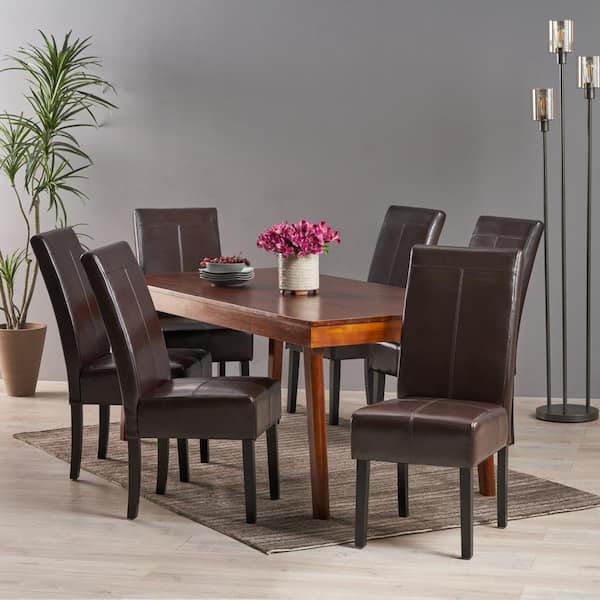 Noble House Pertica T Stitch Chocolate, Dining Room Sets With Brown Leather Chairs