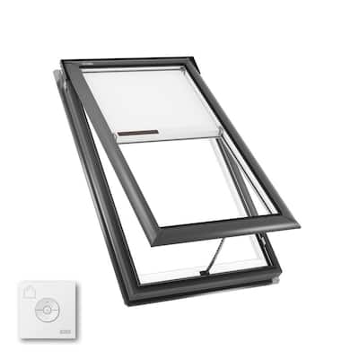 30-1/16 x 54-7/16 in. Manual Venting Deck Mount Skylight with Laminated LowE3 Glass, Solar Powered Room Darkening Shade