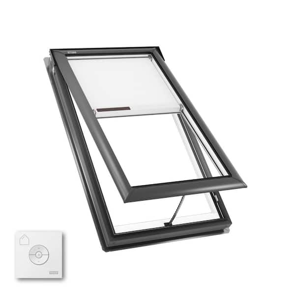 VELUX 30-1/16 x 54-7/16 in. Manual Venting Deck Mount Skylight with Laminated LowE3 Glass, Solar Powered Room Darkening Shade