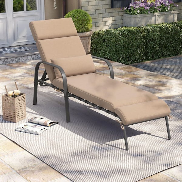 All-Weather 1-Piece Outdoor Chaise Lounge Chairs with 6-Positions Metal Adjustable Backrest and Cushions in Tan