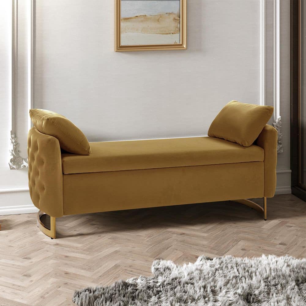 Andrin Golden 58.5 in. upholstered Flip Top Storage Bench With Metal Legs