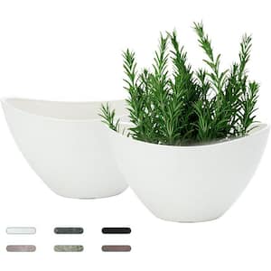 Modern 12 in. L x 12 in. W x 12 in. H White Plastic Oval Indoor Planter (2-Pack)