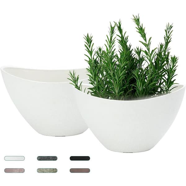 Modern 12 in. L x 12 in. W x 12 in. H White Plastic Oval Indoor Planter (2-Pack)