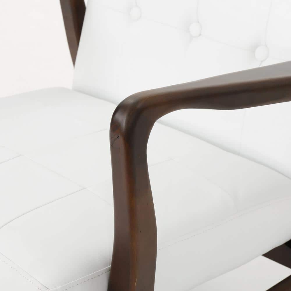 White Leather Mid Century Modern Accent Chair with Birch Legs