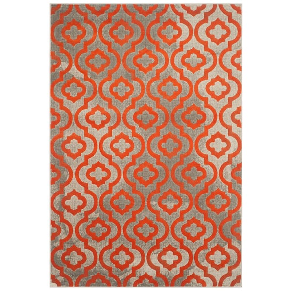 SAFAVIEH Porcello Light Gray/Orange 6 ft. x 9 ft. Floral Area Rug