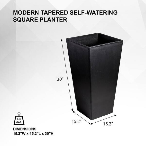 Modern 30 in. Black Square Planter, Tapered Plastic Design for Indoor & Outdoor Use, Perfect for Patio or Home Decor
