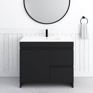 Mace 40 in. W x 18 in. D x 34 in. H Bath Vanity in Black with White Ceramic Top and Right-Side Drawers