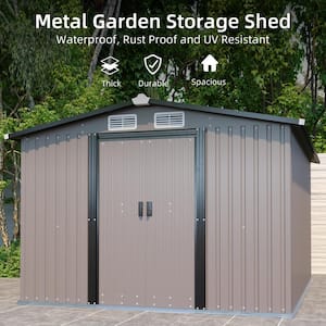 8 ft. W x 10 ft. D Outdoor Metal Brown Storage Shed with Lockable Door and 4 Ventilation Slots(80 sq. ft.)