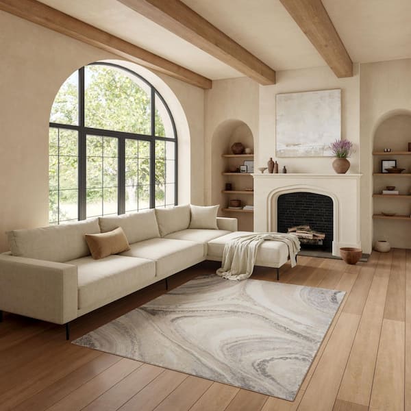 Brushstrokes Cream Grey 5 ft. x 7 ft. Abstract Contemporary Area Rug