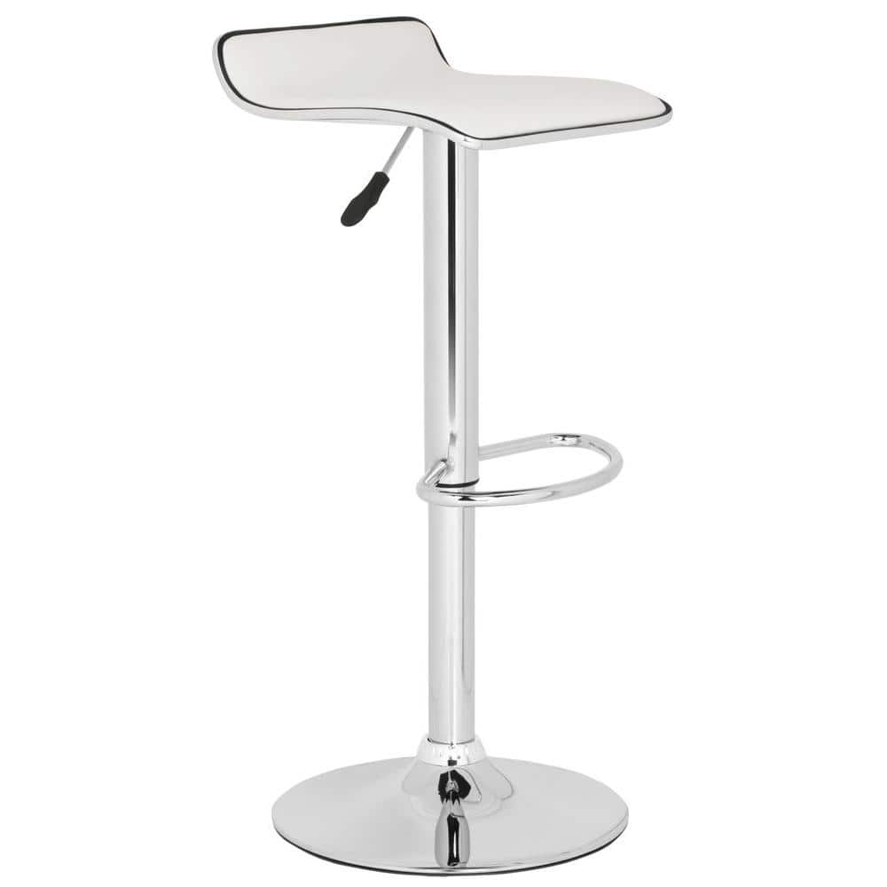 White Faux Leather Adjustable Swivel Bar Stool with Chrome Base
