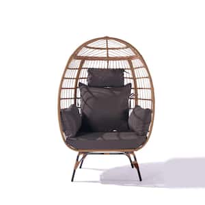 Wicker Egg Chair, Oversized Indoor Outdoor Lounger for Patio, Backyard, Living Room 5 Cushions, Steel Frame, Dark Grey
