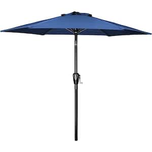 7.5ft Blue Outdoor Market Table Patio Umbrella with Crank Lift Mechanism Polyester Fabric Umbrella - Easy Installation