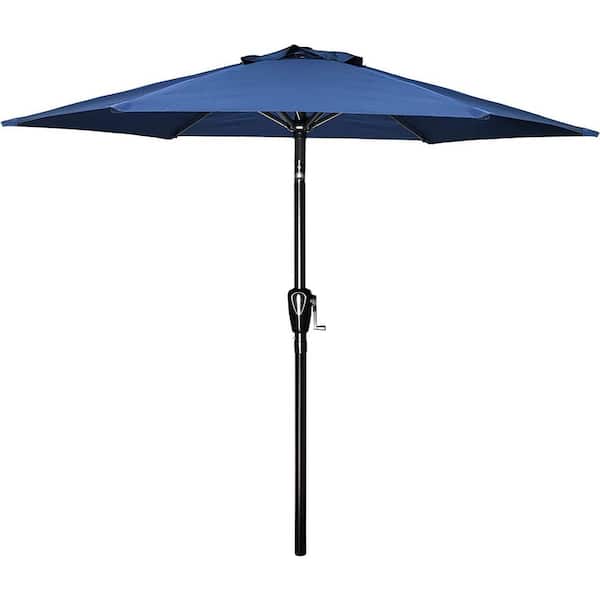 HOTEBIKE 7.5ft Blue Outdoor Market Table Patio Umbrella with Crank Lift Mechanism Polyester Fabric Umbrella - Easy Installation