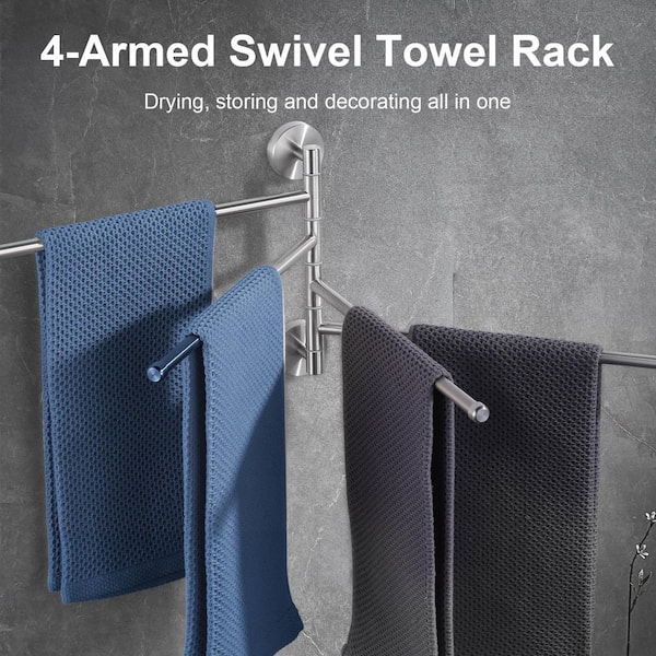 13.2 in. Wall Mounted 304 Stainless Steel 4-Arm Rotating Towel Bar for Bathroom in Brushed Nickel