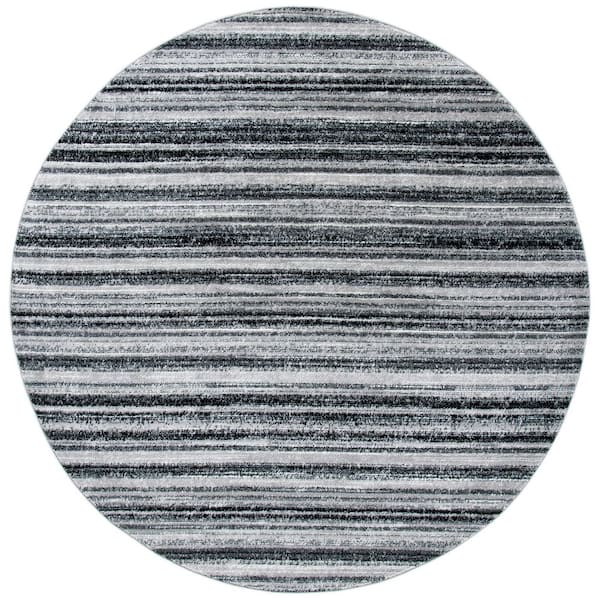 Skyler 7 ft. x 7 ft. Gray/Black Striped Marle Round Area Rug