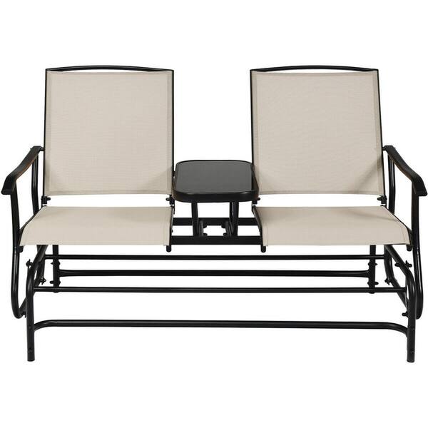 double glider bench with center table