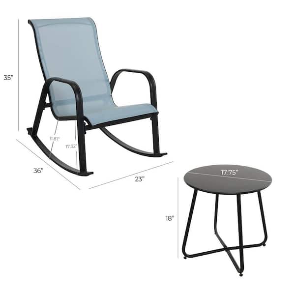 Blue 3-Piece Patio Bistro Rocking Chair Set, Steel Rocker Seating Outdoor for Front Porch, Garden, Patio, Backyard