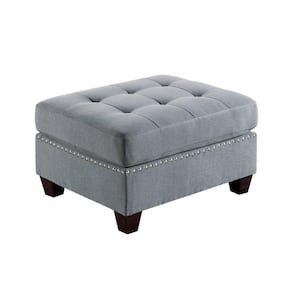 Gray Linen Square Accent Ottoman