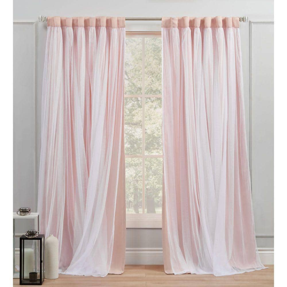 Rose Blush Blackout and Sheer Polyester Window Curtain Panels, 96" x 52"