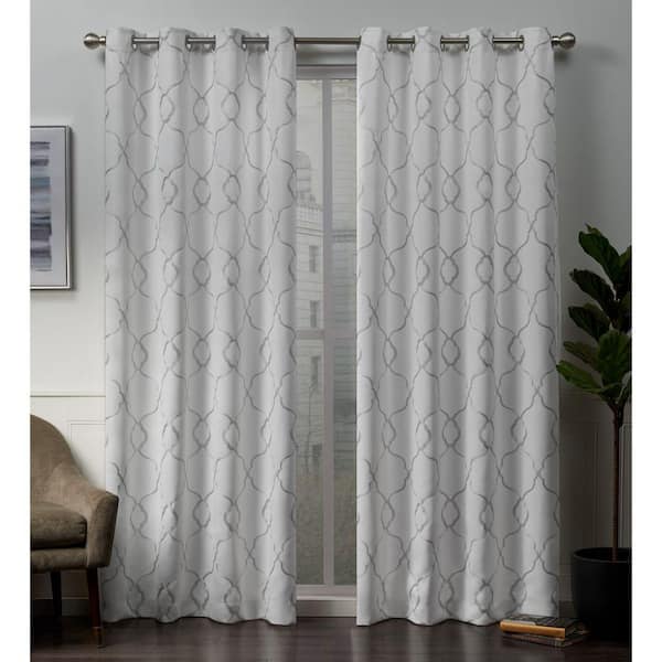 EXCLUSIVE HOME Belmont Winter White Trellis Woven Room Darkening Grommet Top Curtain, 52 in. W x 84 in. L (Set of 2)