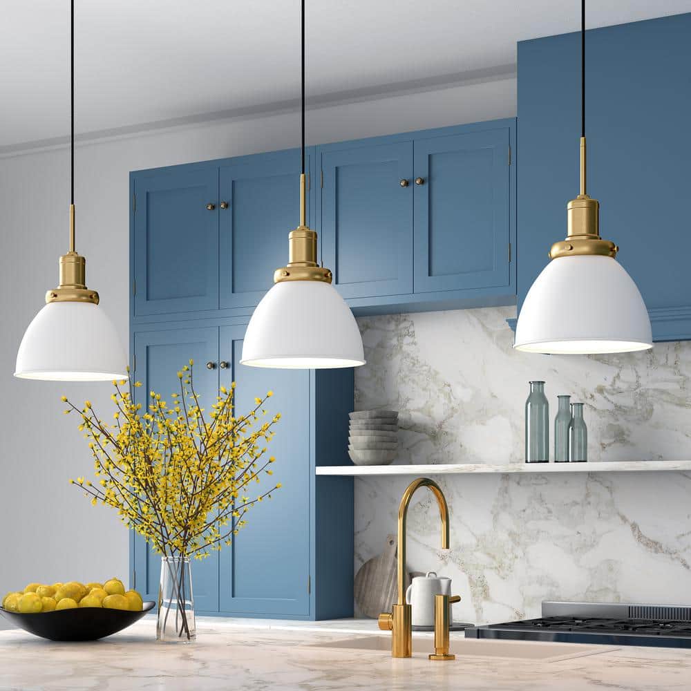 Modern 12" White Polished Nickel Dome Pendant Light