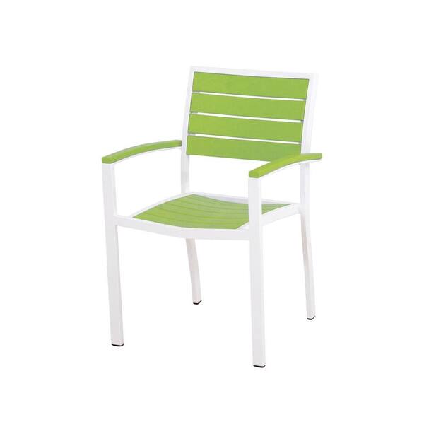 POLYWOOD Euro Satin White/Lime Patio Dining Arm Chair