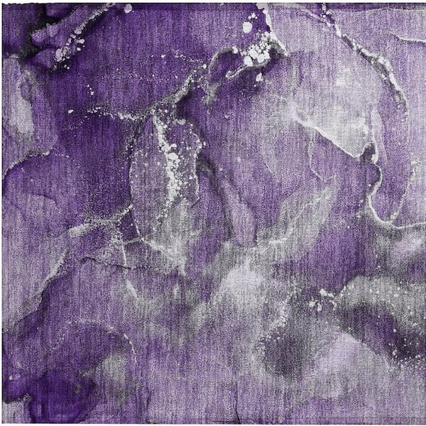 Gray and Purple 2 ft. x 3 ft. Woven Abstract Polyester Rectangle Indoor/Outdoor Area Rug