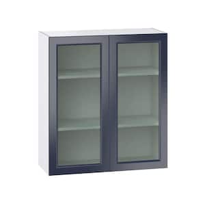 36 in. W x 40 in. H x 14 in. D Devon Painted Blue Recessed Assembled Wall Kitchen Cabinet with Glass Door