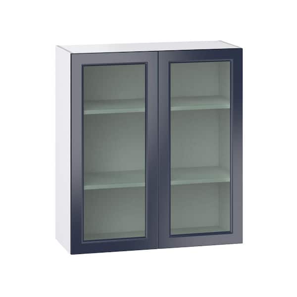J COLLECTION 36 in. W x 40 in. H x 14 in. D Devon Painted Blue Recessed Assembled Wall Kitchen Cabinet with Glass Door