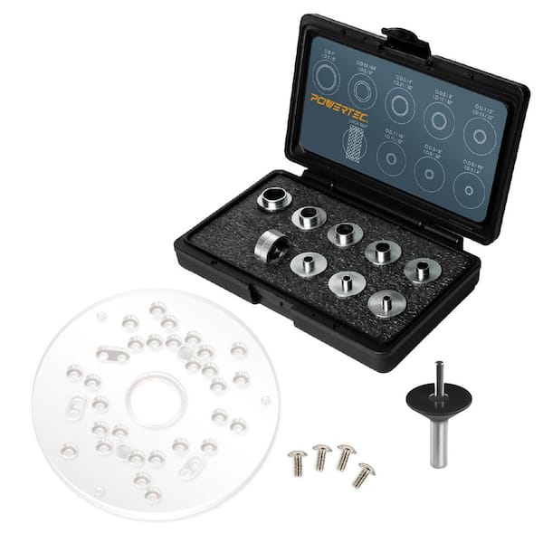 Router Template Bushing Guides Set 5/16 in. to 1 in. and Dia 5-3/4 in. Trim Router Base Plate, Centering Pin and Cone